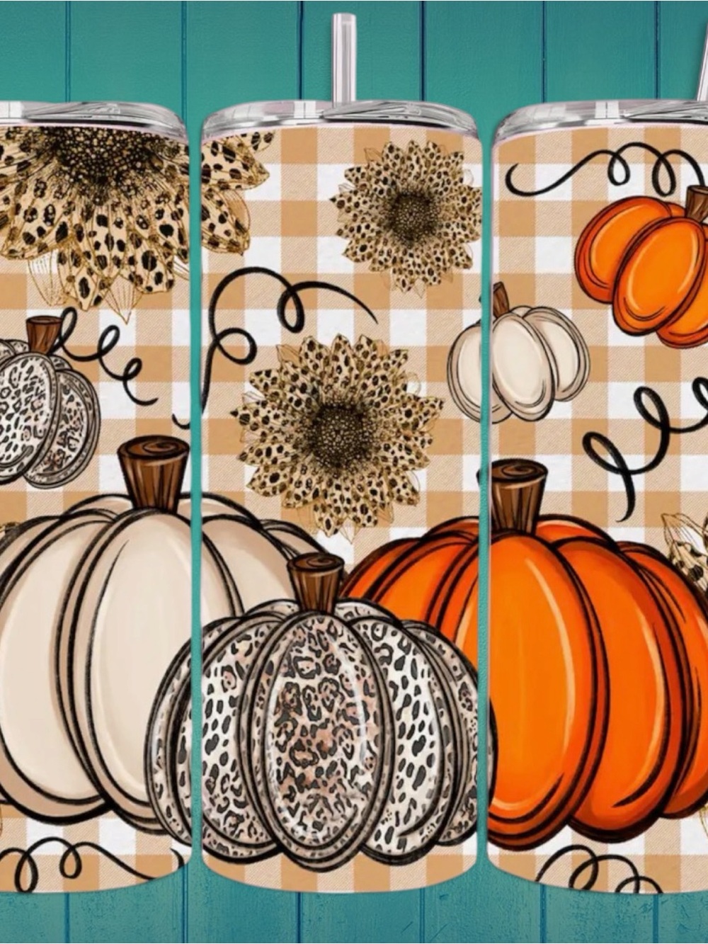 Autumn Pumpkin & Sunflower Insulated Tumbler - Orange, Beige, Cream
